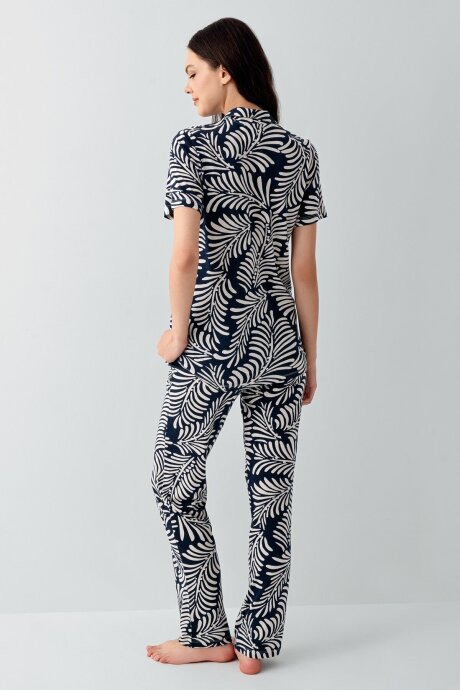 Arnetta Kadın Pamuklu Gömlek Yaka Baskılı Yazlık Regular Fit Lacivert Pijama Takımı AR3607-S-V2 - 4