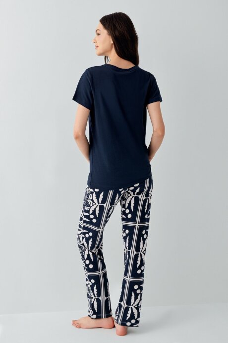 Arnetta Kadın Bisiklet Yaka Baskılı Yazlık Regular Fit Lacivert Pijama Takımı AR3565-S-V1 - 4
