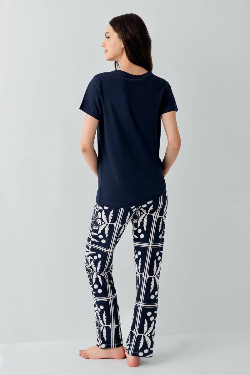 Arnetta Kadın Bisiklet Yaka Baskılı Yazlık Regular Fit Lacivert Pijama Takımı AR3565-S-V1 - 4