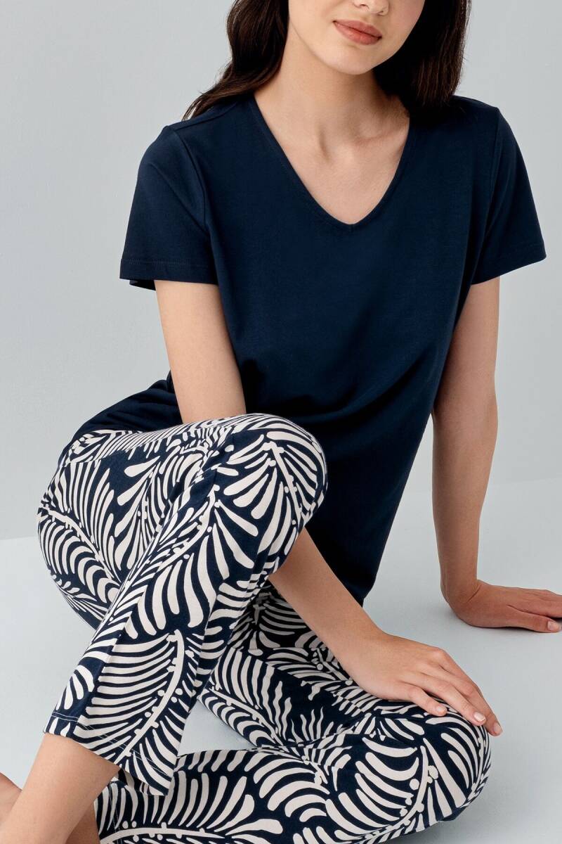 Arnetta Kadın Pamuklu V Yaka Baskısız Yazlık Regular Fit Lacivert Pijama Takımı AR3605-S-V2 - 3