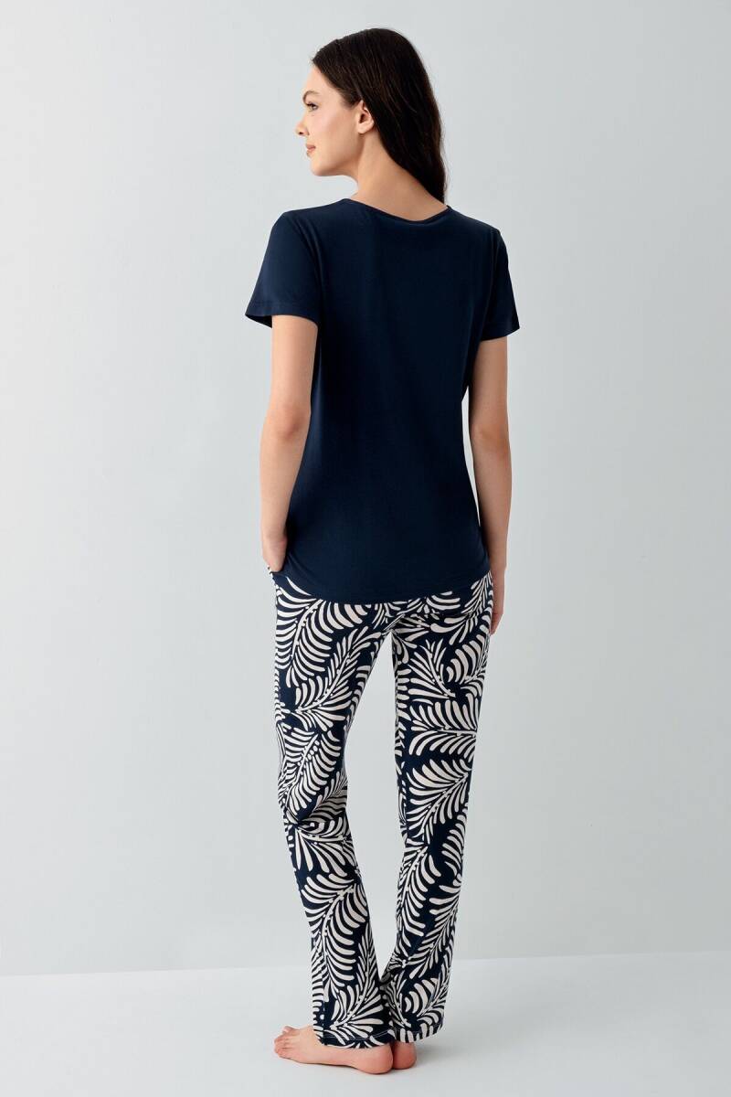 Arnetta Kadın Pamuklu V Yaka Baskısız Yazlık Regular Fit Lacivert Pijama Takımı AR3605-S-V2 - 4