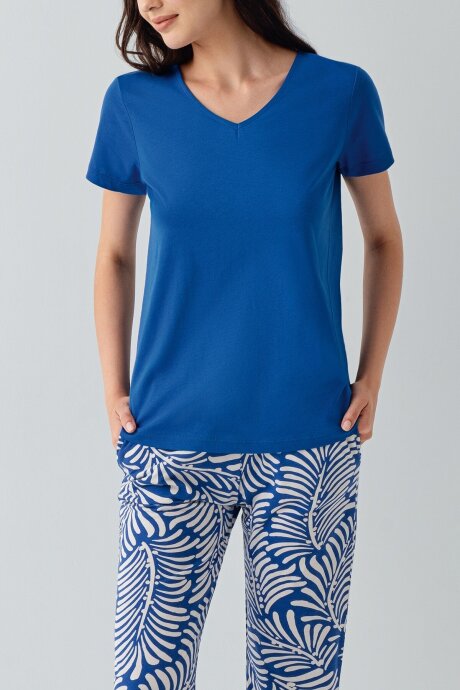 Arnetta Kadın V Yaka Baskısız Yazlık Regular Fit Mavi Pijama Takımı AR3605-S-V3 - 3