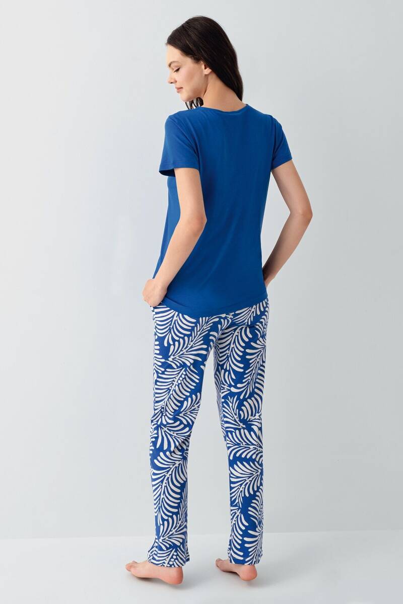 Arnetta Kadın V Yaka Baskısız Yazlık Regular Fit Mavi Pijama Takımı AR3605-S-V3 - 4