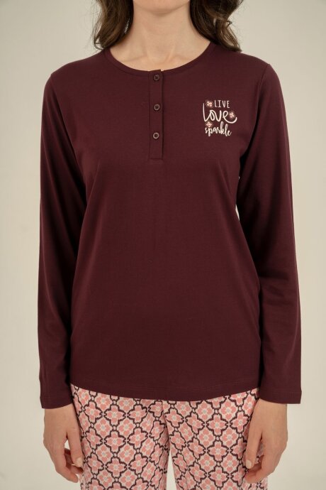 Arnetta Kadın Pamuklu Live Love Sparkle Mor Uzun Kol Pijama Takım AR3760-S-V1 - 5