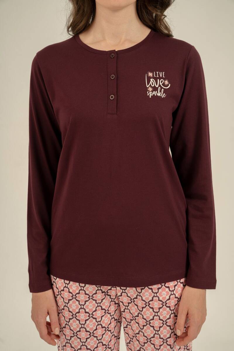 Arnetta Kadın Pamuklu Live Love Sparkle Mor Uzun Kol Pijama Takım AR3760-S-V1 - 5