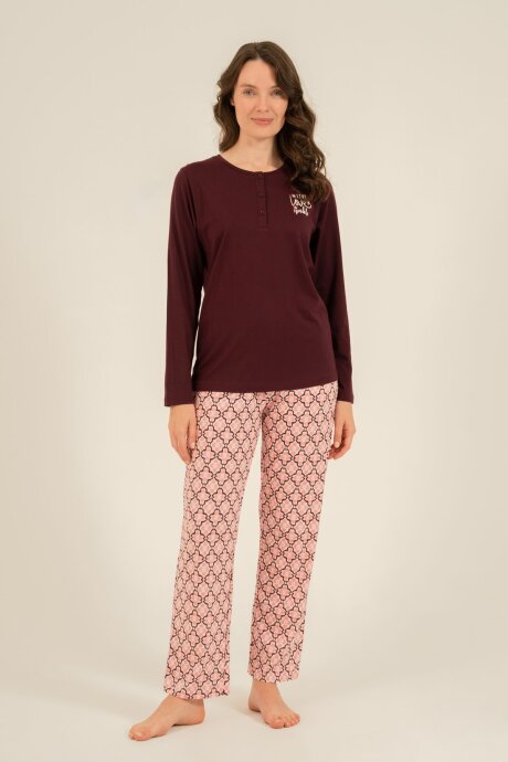 Arnetta Kadın Pamuklu Live Love Sparkle Mor Uzun Kol Pijama Takım AR3760-S-V1 (1)