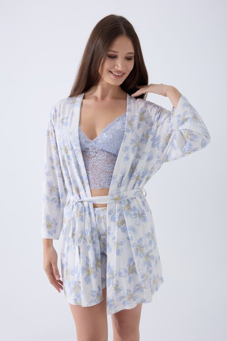 Arnetta Kadın Bisiklet Yaka Baskılı Yazlık Regular Fit Mavi Pijama Takımı AR3625-S-V2