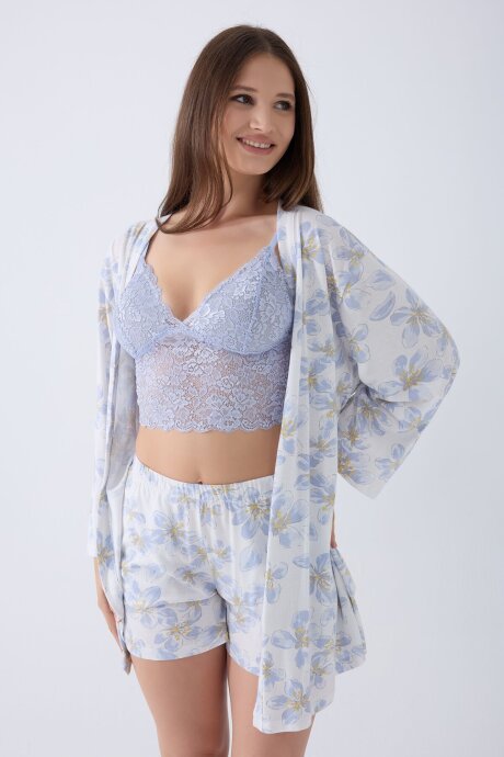 Arnetta Kadın Pamuklu Bisiklet Yaka Baskılı Yazlık Regular Fit Mavi Pijama Takımı AR3625-S-V2 - 3