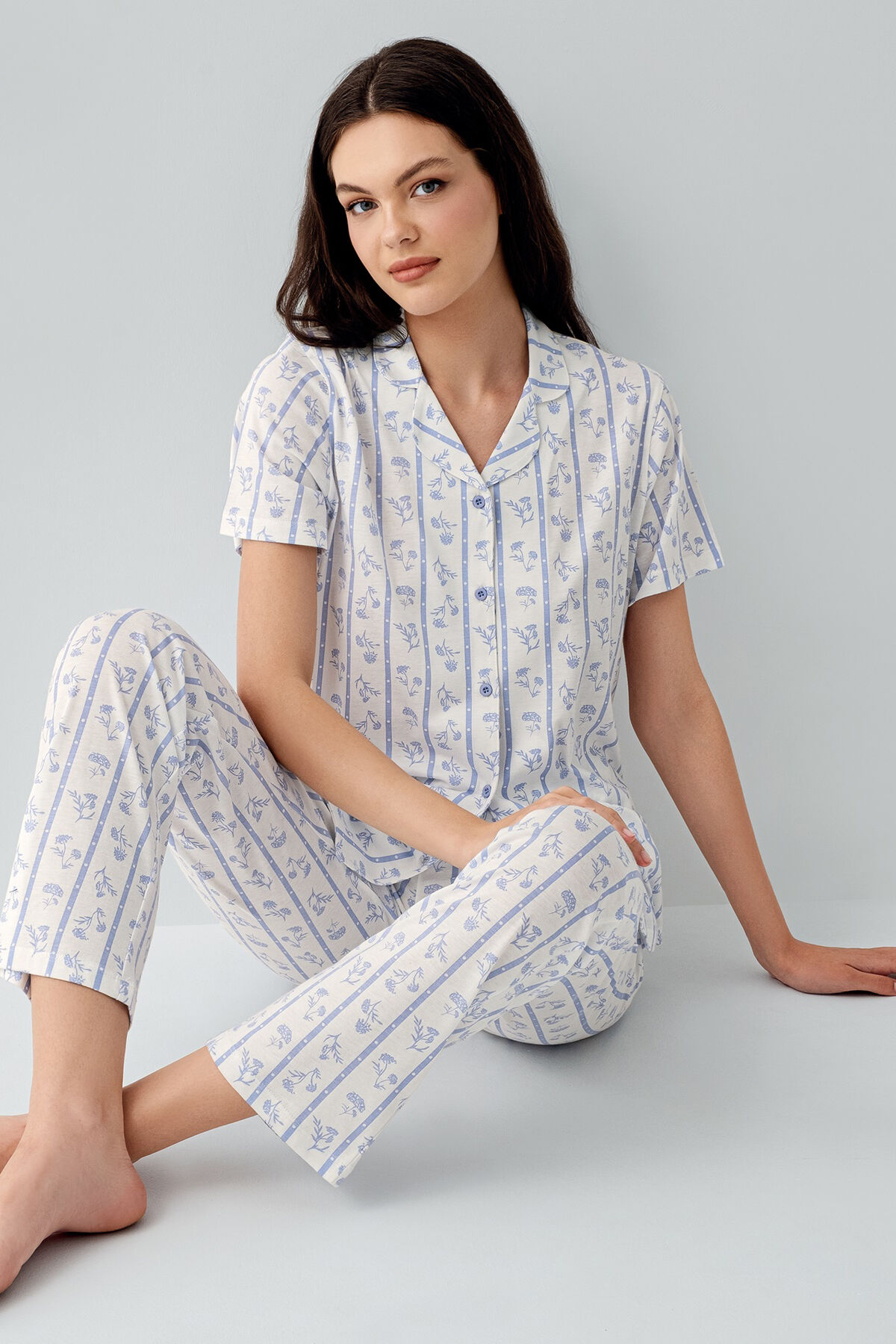 Arnetta Kadın Mavi Gömlek Pijama Takım