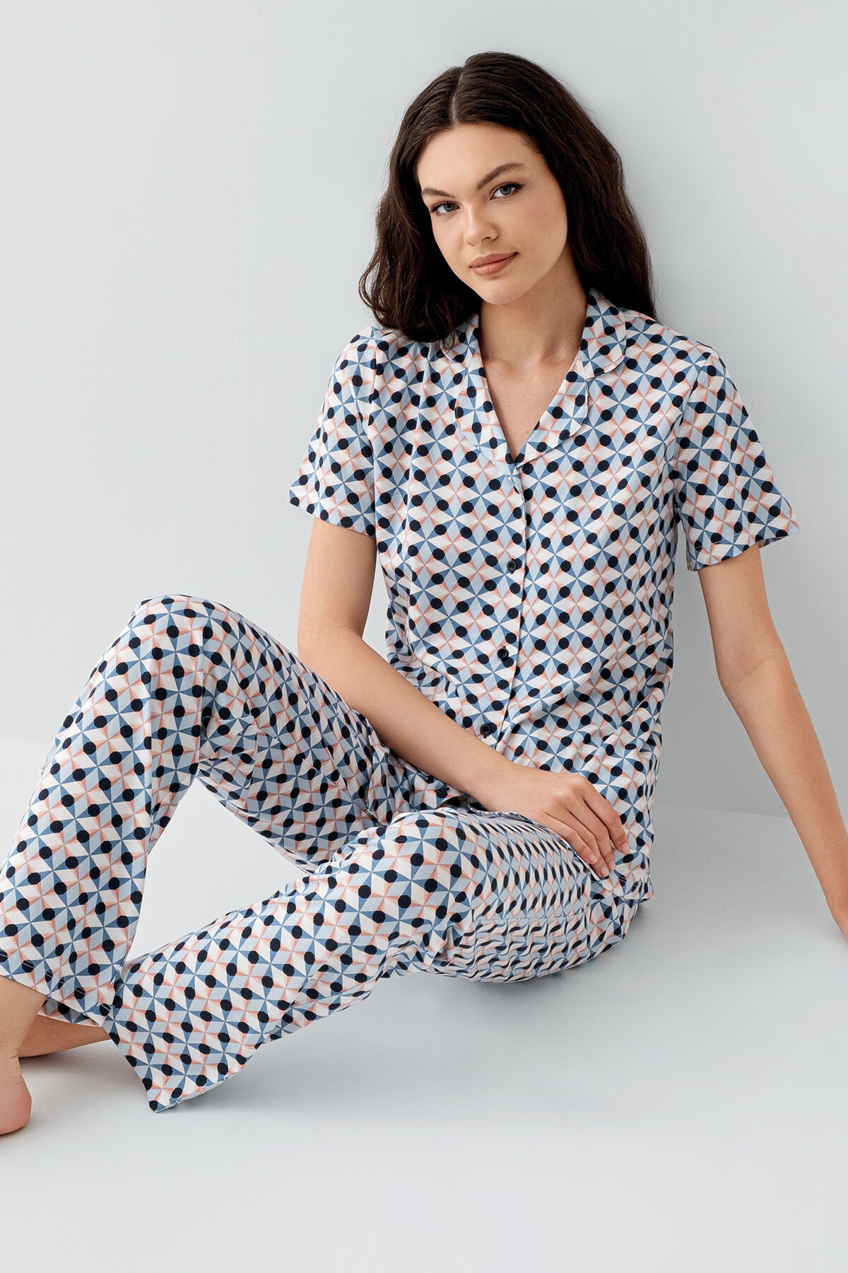 Arnetta Kadın Mavi Gömlek Pijama Takım