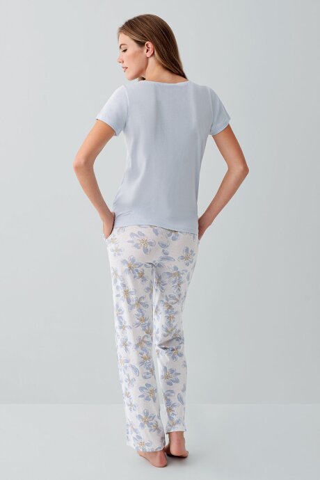 Arnetta Kadın Pamuklu Bisiklet Yaka Baskılı Yazlık Regular Fit Mavi Pijama Takımı AR3624-S-V2 - 3