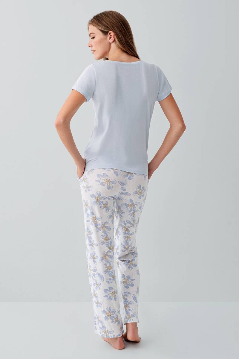 Arnetta Kadın Pamuklu Bisiklet Yaka Baskılı Yazlık Regular Fit Mavi Pijama Takımı AR3624-S-V2 - 3