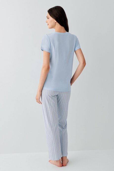 Arnetta Kadın Bisiklet Yaka Baskılı Yazlık Regular Fit Mavi Pijama Takımı AR3598-S-V1 - 4