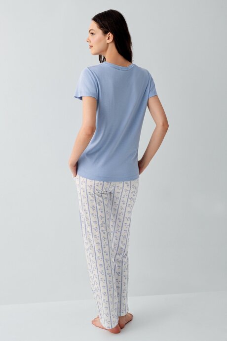 Arnetta Kadın Pamuklu Bisiklet Yaka Baskılı Yazlık Regular Fit Mavi Pijama Takımı AR3617-S-V1 - 4