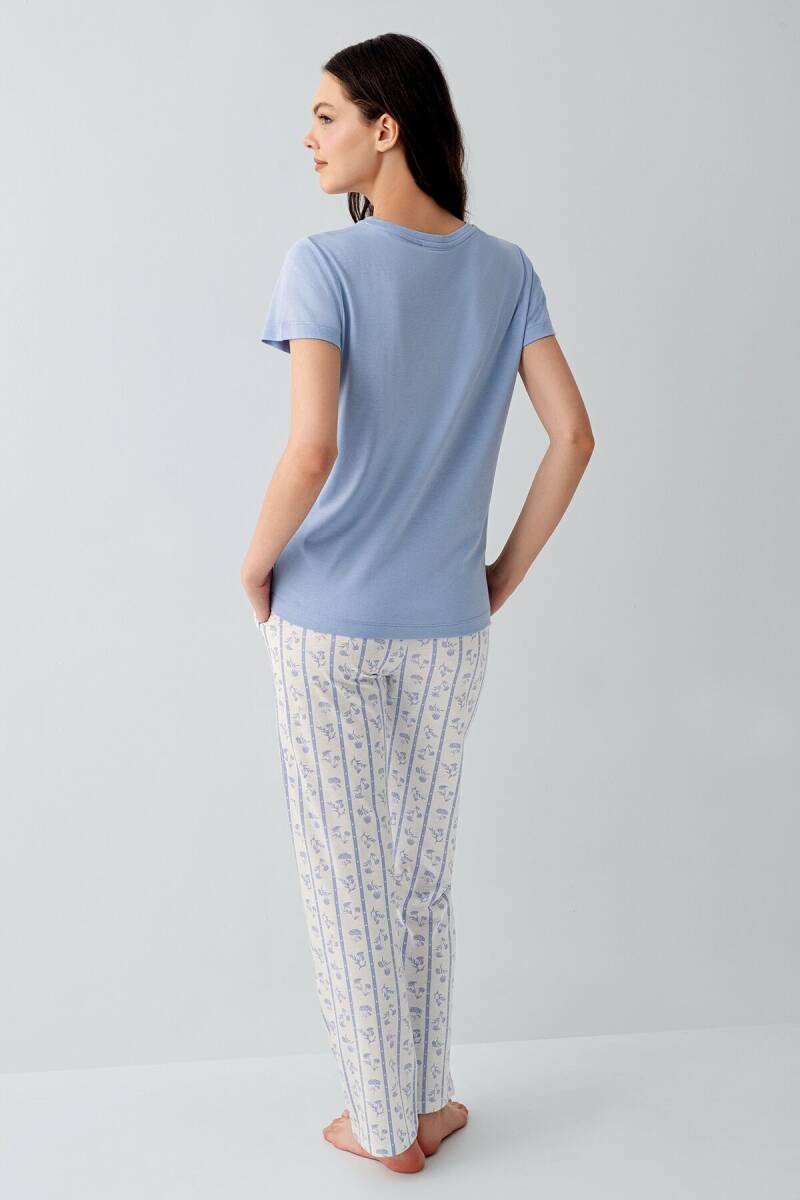 Arnetta Kadın Pamuklu Bisiklet Yaka Baskılı Yazlık Regular Fit Mavi Pijama Takımı AR3617-S-V1 - 4