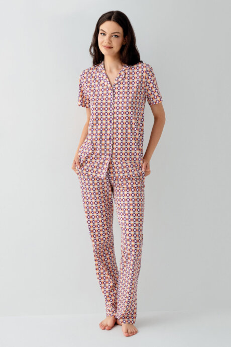 Arnetta Kadın Gömlek Yaka Baskılı Yazlık Regular Fit Mor Pijama Takımı AR3562-S-V1 (1)
