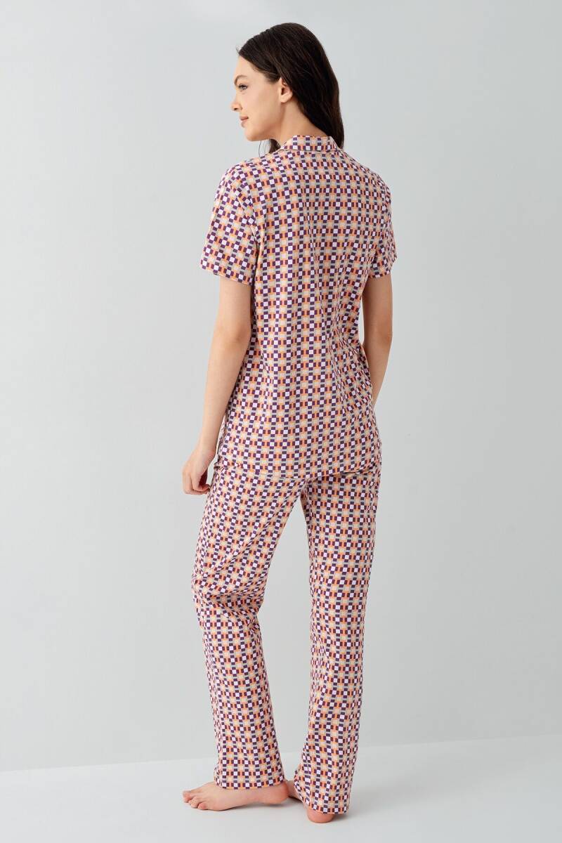 Arnetta Kadın Gömlek Yaka Baskılı Yazlık Regular Fit Mor Pijama Takımı AR3562-S-V1 - 4