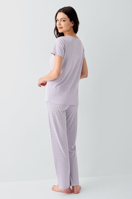 Arnetta Kadın Pamuklu Bisiklet Yaka Baskılı Yazlık Regular Fit Mor Pijama Takımı AR3550-S-V1 - 4
