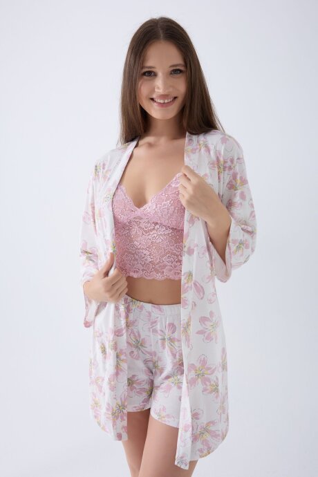 Arnetta Kadın Bisiklet Yaka Baskılı Yazlık Regular Fit Pembe Pijama Takımı AR3625-S-V1