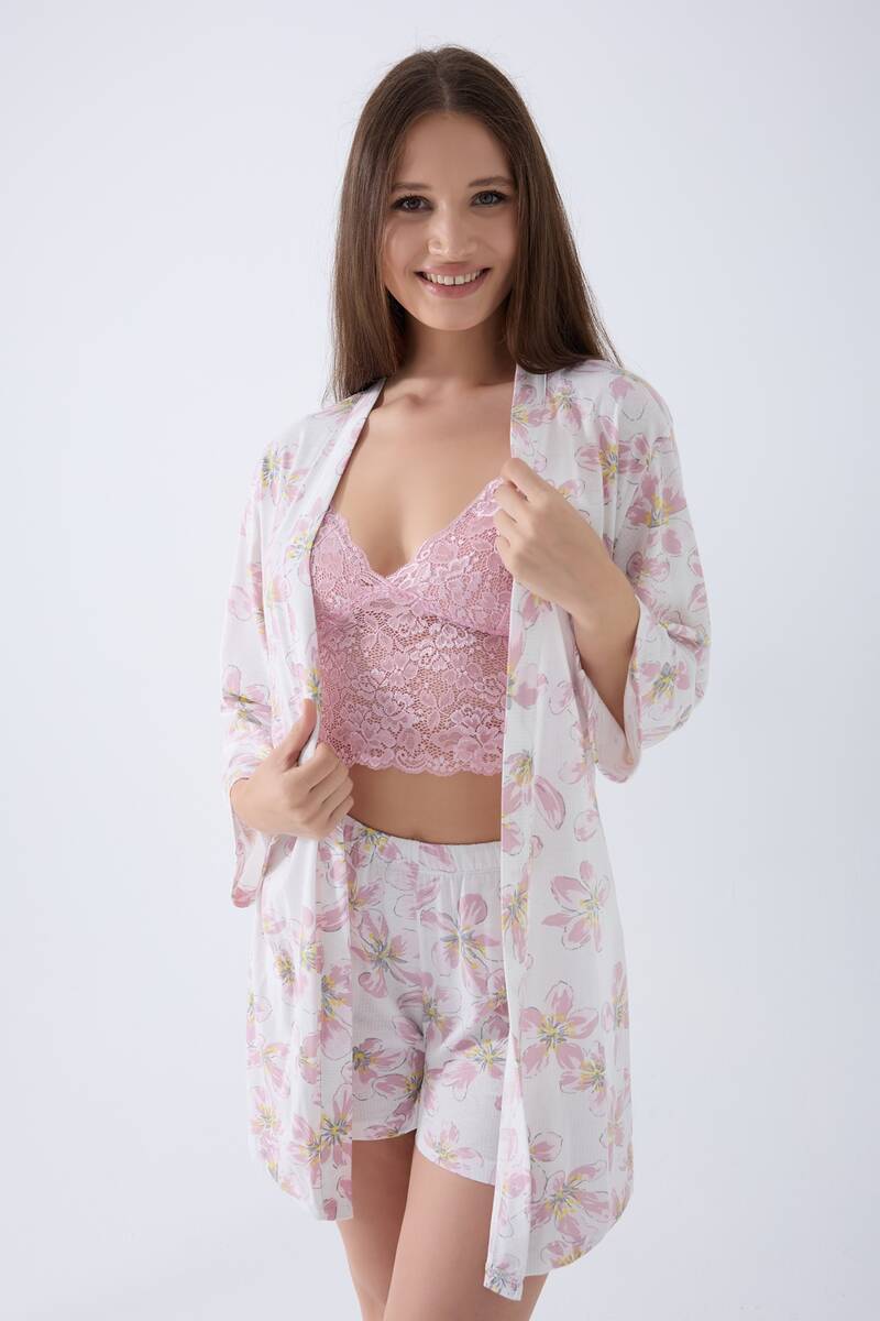 Arnetta Kadın Pembe 3'lü Sabahlık Takım