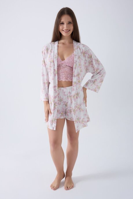 Arnetta Kadın Bisiklet Yaka Baskılı Yazlık Regular Fit Pembe Pijama Takımı AR3625-S-V1 (1)