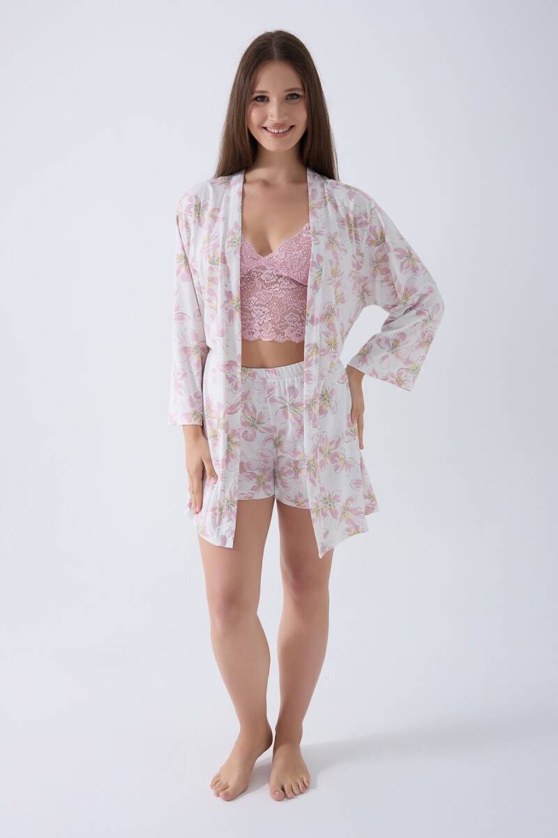 Arnetta Kadın Pamuklu Bisiklet Yaka Baskılı Yazlık Regular Fit Pembe Pijama Takımı AR3625-S-V1 - 2