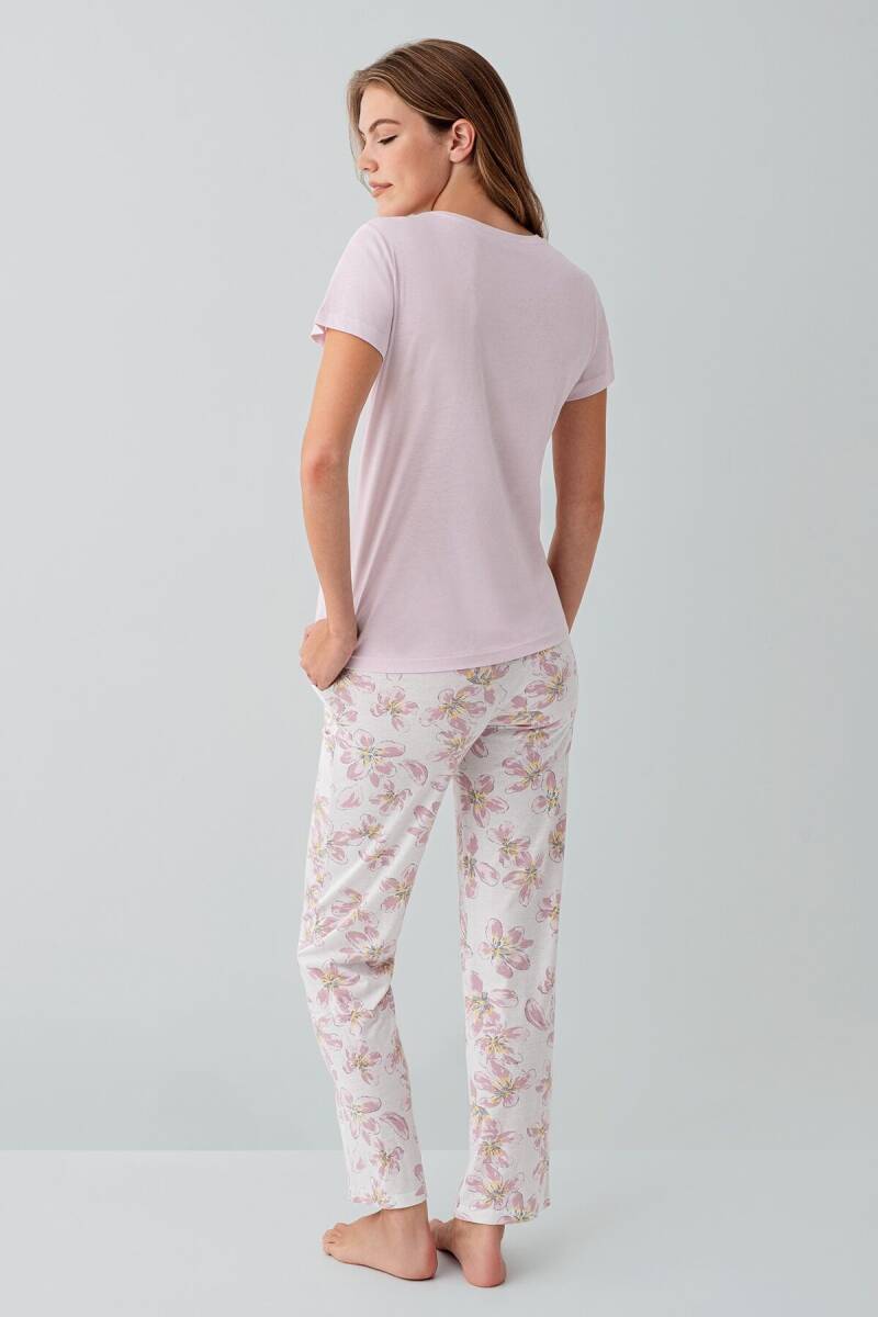Arnetta Kadın Bisiklet Yaka Baskılı Yazlık Regular Fit Pembe Pijama Takımı AR3622-S-V1 - 4