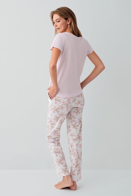 Arnetta Kadın Pamuklu Bisiklet Yaka Baskılı Yazlık Regular Fit Pembe Pijama Takımı AR3624-S-V1 - 3