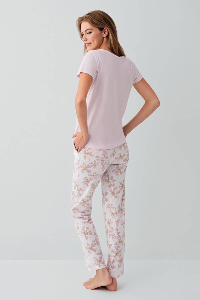 Arnetta Kadın Pamuklu Bisiklet Yaka Baskılı Yazlık Regular Fit Pembe Pijama Takımı AR3624-S-V1 - 3