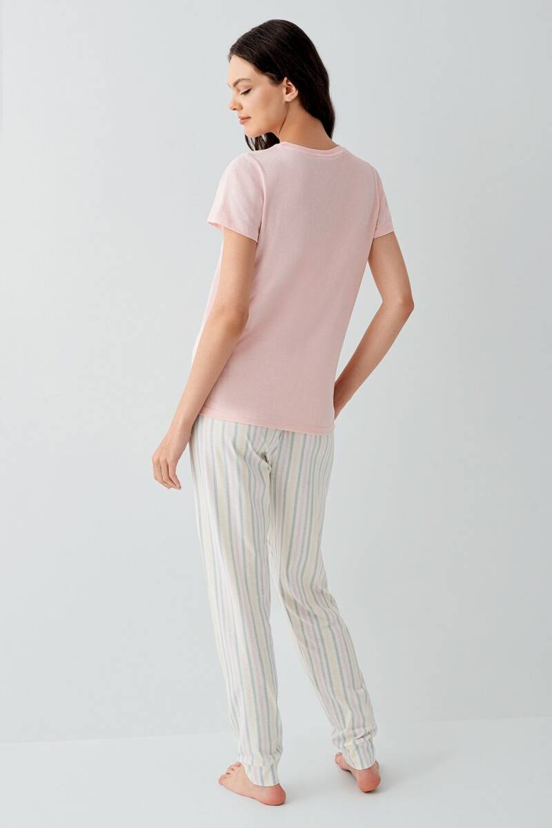 Arnetta Kadın %100 Pamuk Bisiklet Yaka Baskılı Yazlık Regular Fit Pembe Pijama Takımı AR3571-S-V1 - 4