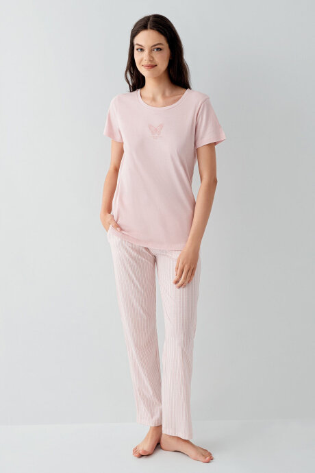 Arnetta Kadın Bisiklet Yaka Baskısız Yazlık Regular Fit Pembe Pijama Takımı AR3593-S-V1 (1)
