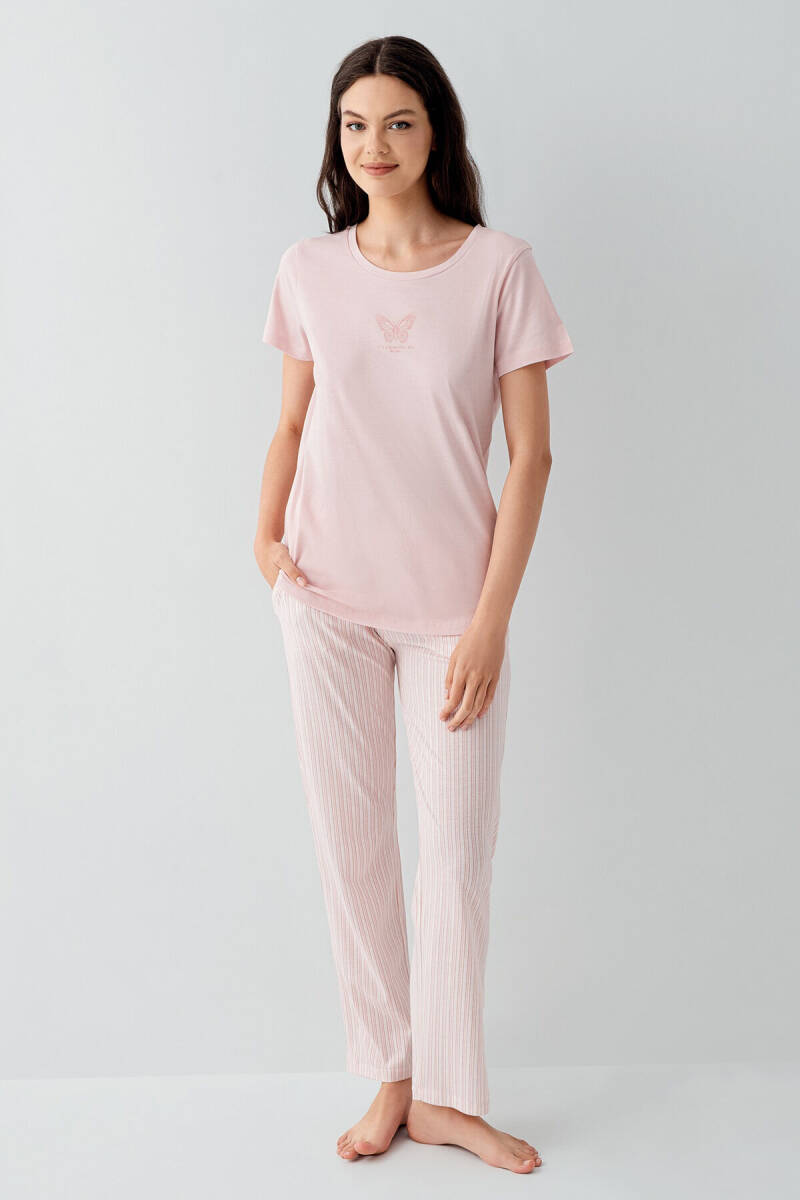Arnetta Kadın Bisiklet Yaka Baskısız Yazlık Regular Fit Pembe Pijama Takımı AR3593-S-V1 - 2