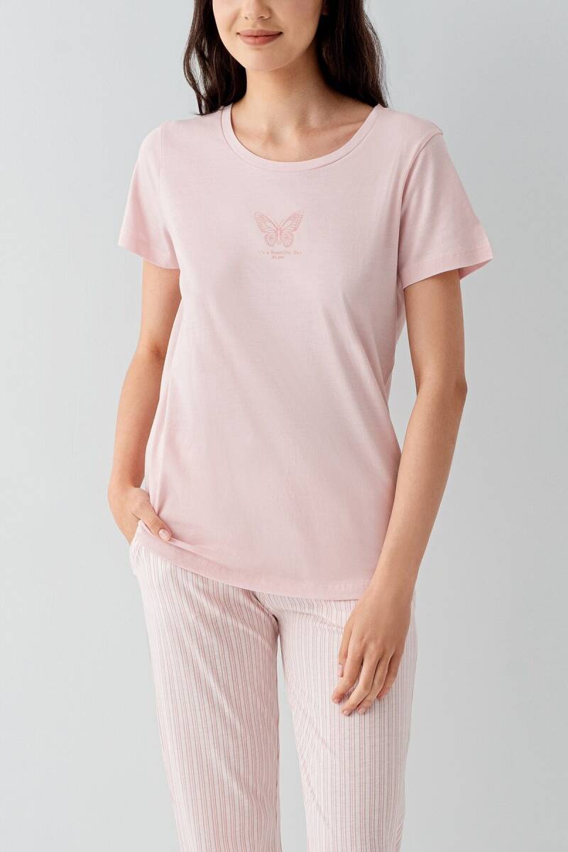 Arnetta Kadın Bisiklet Yaka Baskısız Yazlık Regular Fit Pembe Pijama Takımı AR3593-S-V1 - 3
