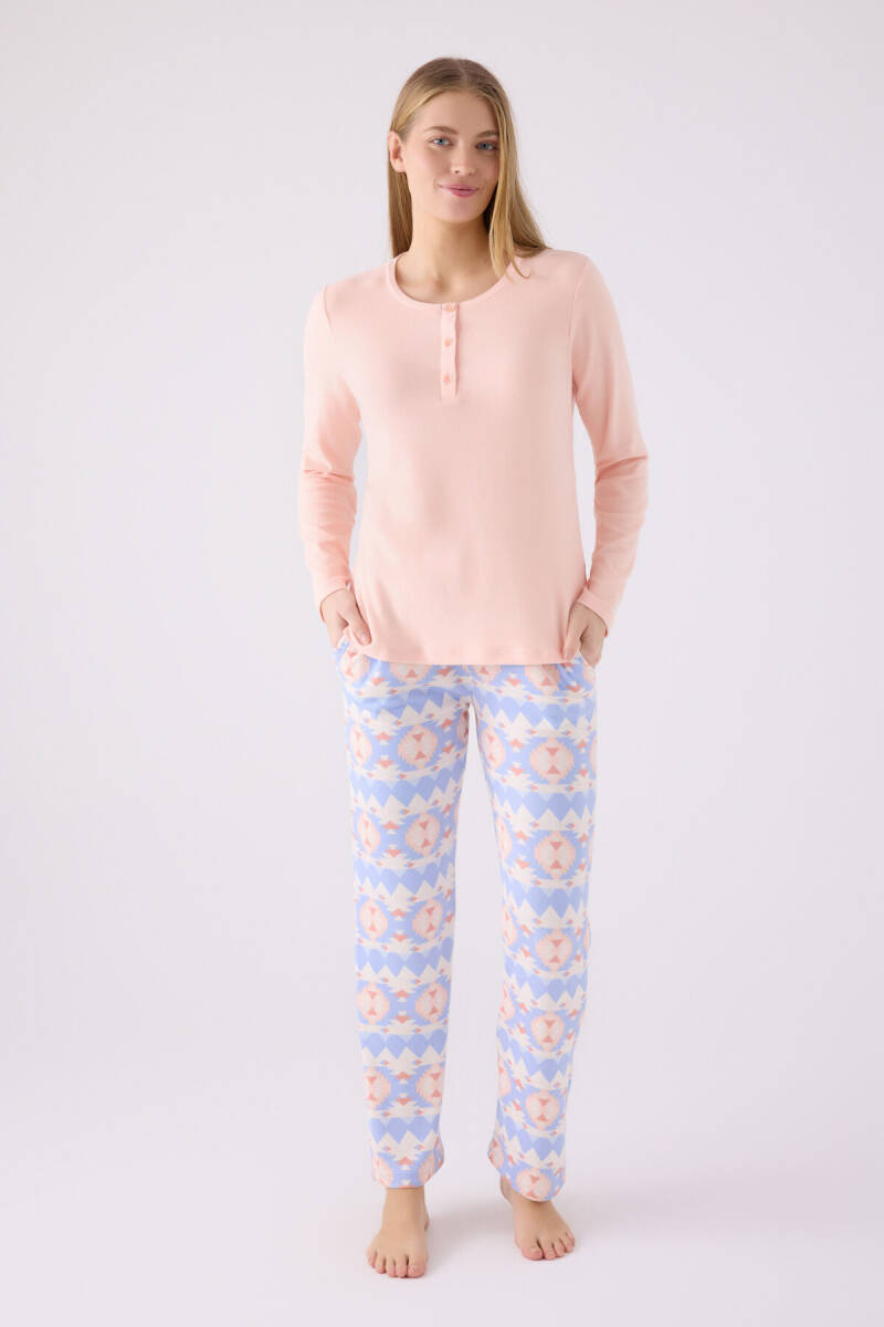 Arnetta Kadın Hakim Yaka Pigment Baskılı Kışlık Regular Fit Pembe Pijama Takımı AR3098-S-V1 - 1