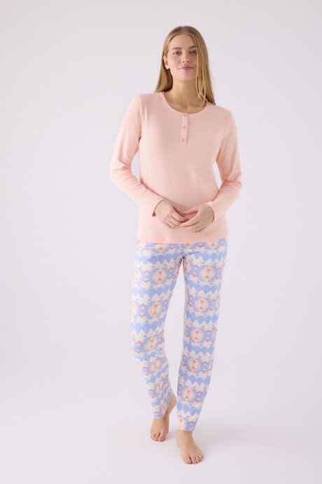 Arnetta Kadın Hakim Yaka Pigment Baskılı Kışlık Regular Fit Pembe Pijama Takımı AR3098-S-V1 - 3