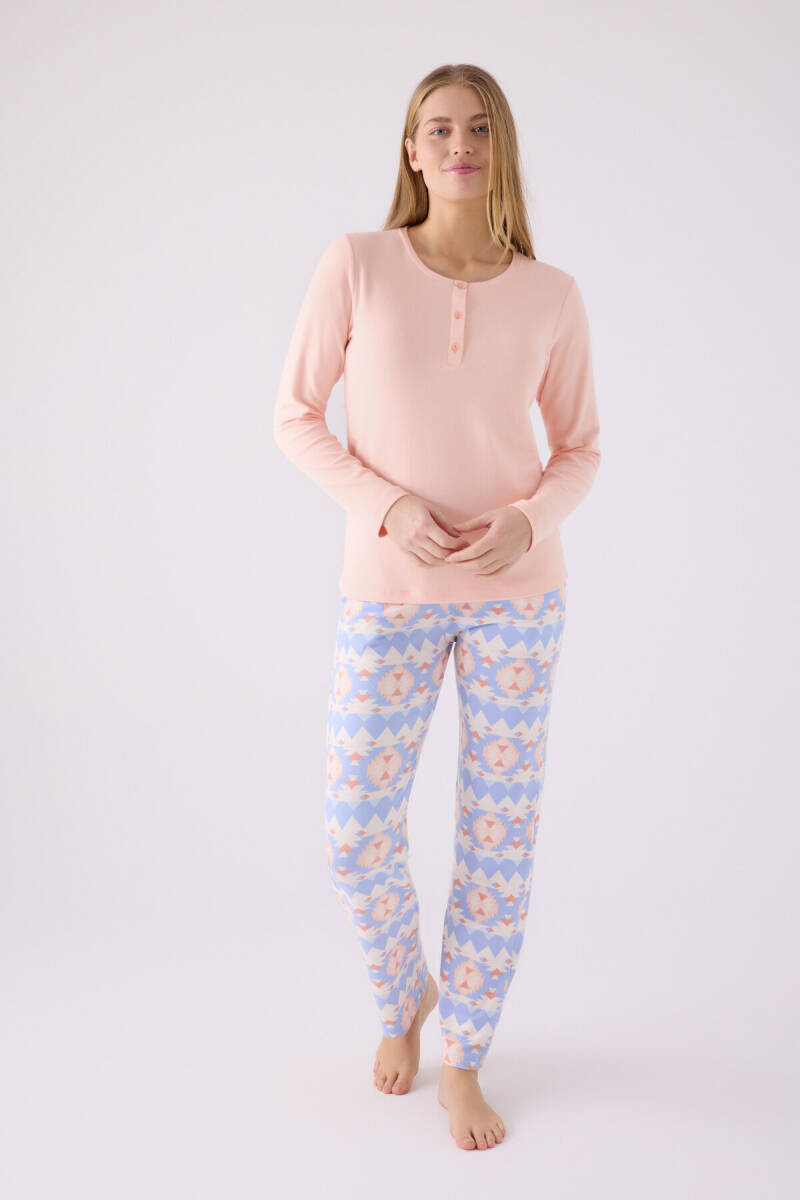 Arnetta Kadın Hakim Yaka Pigment Baskılı Kışlık Regular Fit Pembe Pijama Takımı AR3098-S-V1 - 3