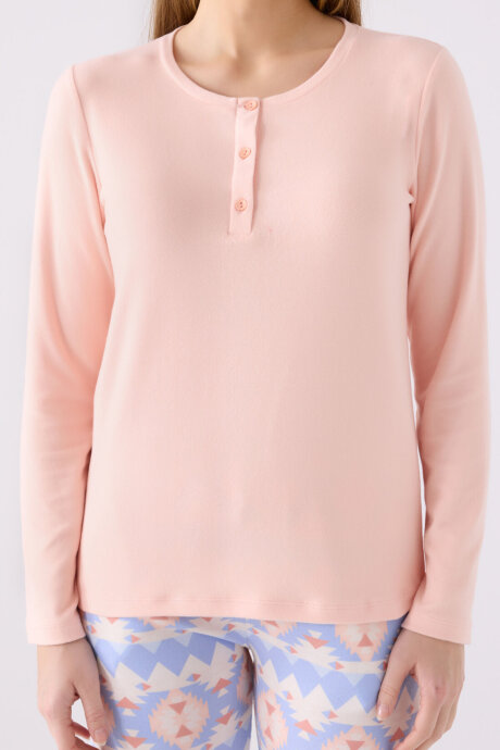 Arnetta Kadın Hakim Yaka Pigment Baskılı Kışlık Regular Fit Pembe Pijama Takımı AR3098-S-V1 - 4