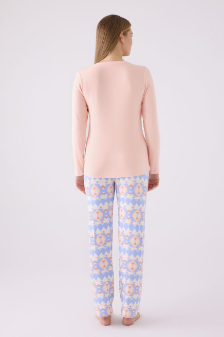 Arnetta Kadın Hakim Yaka Pigment Baskılı Kışlık Regular Fit Pembe Pijama Takımı AR3098-S-V1 - 5