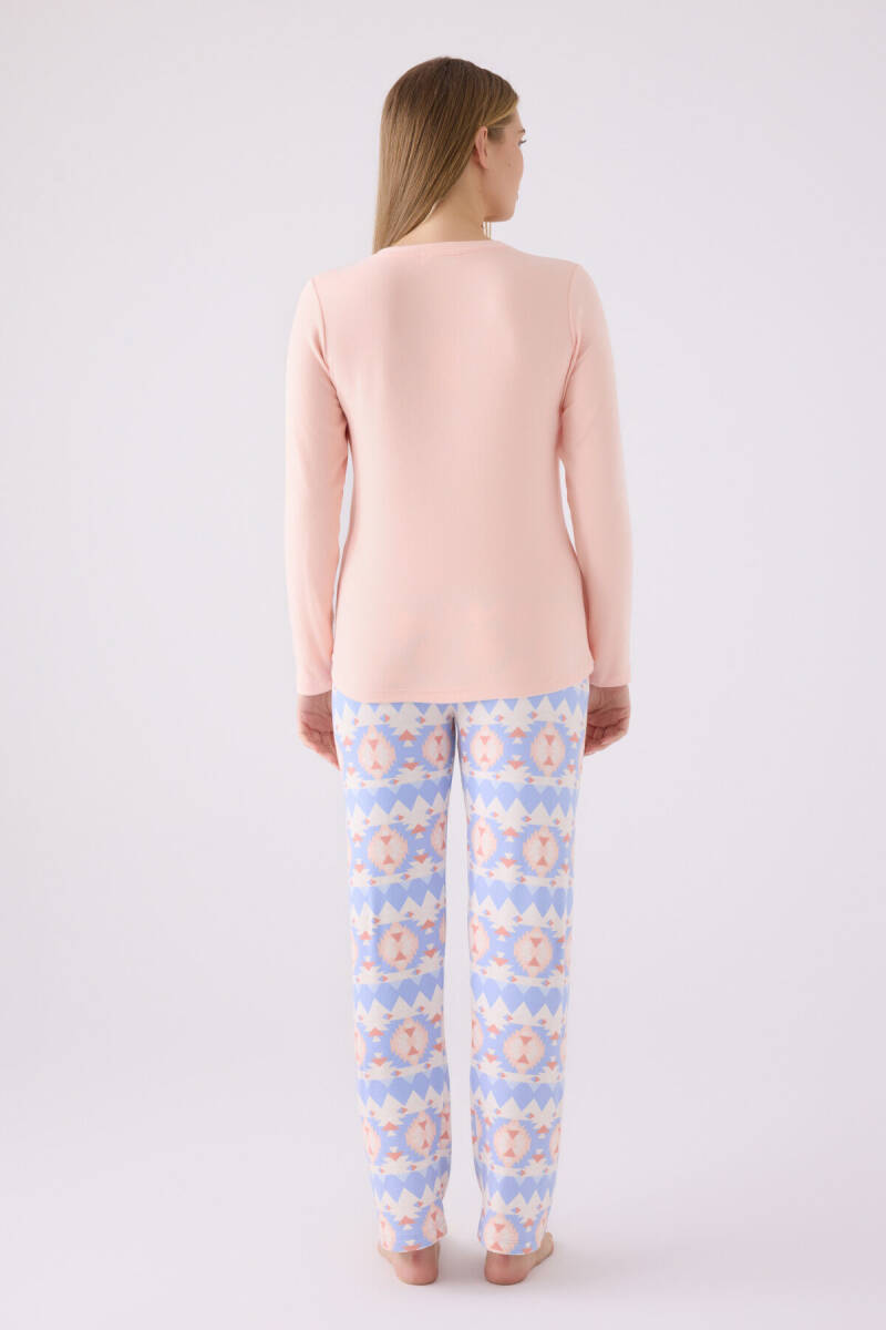 Arnetta Kadın Hakim Yaka Pigment Baskılı Kışlık Regular Fit Pembe Pijama Takımı AR3098-S-V1 - 5