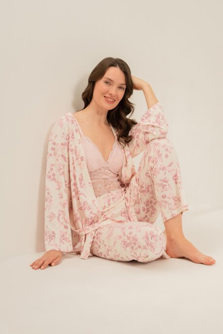 Arnetta Kadın Pamuklu Roses Krem Braletli Pembe Pijama Takımı AR3746-S-V1