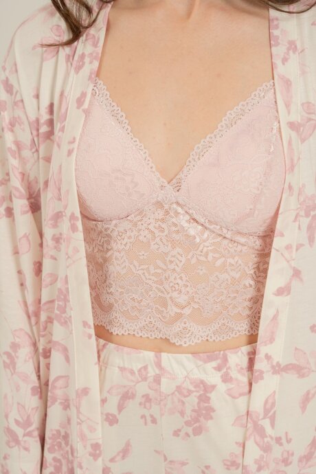 Arnetta Kadın Pamuklu Roses Krem Braletli Pembe Pijama Takımı AR3746-S-V1 - 6