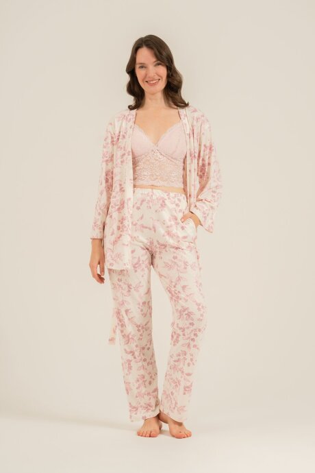 Arnetta Kadın Pamuklu Roses Krem Braletli Pembe Pijama Takımı AR3746-S-V1 - 7