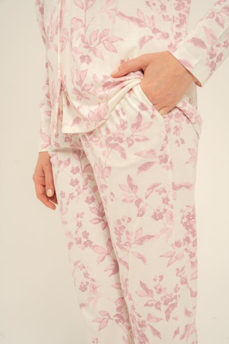 Arnetta Kadın Pamuklu Roses Krem Gömlek Pijama Takımı AR3745-S-V1 - 6