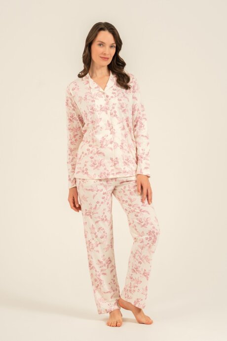 Arnetta Kadın Pamuklu Roses Krem Gömlek Pijama Takımı AR3745-S-V1
