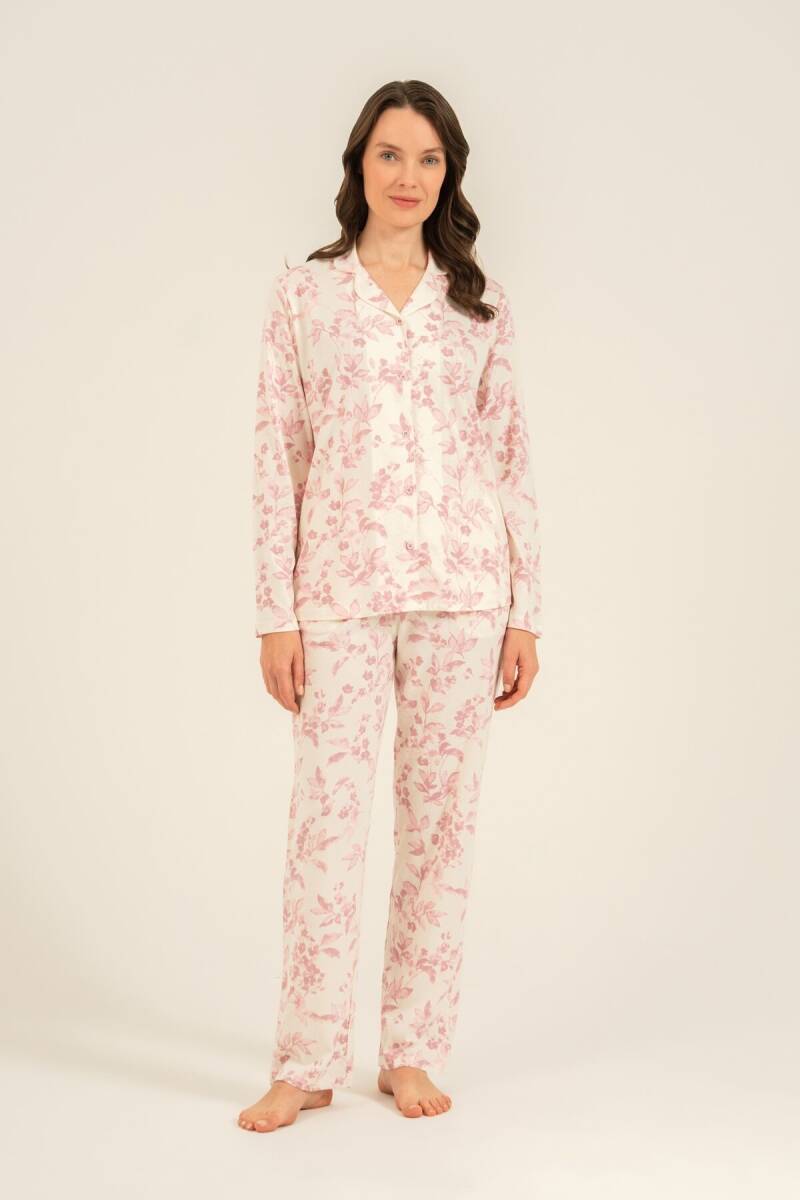 Arnetta Kadın Pamuklu Roses Krem Gömlek Pijama Takımı AR3745-S-V1 - 8