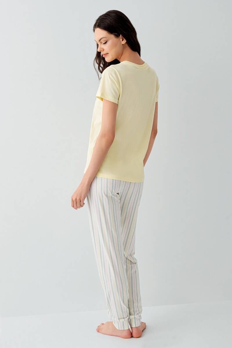 Arnetta Kadın %100 Pamuk Bisiklet Yaka Baskılı Yazlık Regular Fit Sarı Pijama Takımı AR3571-S-V2 - 4