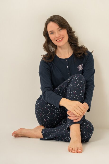Arnetta Kadın Pamuklu Shine Bright Little Star Lacivert Uzun Kol Pijama Takım AR3775-S-V2 - 3