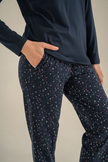 Arnetta Kadın Pamuklu Shine Bright Little Star Lacivert Uzun Kol Pijama Takım AR3775-S-V2 - 6