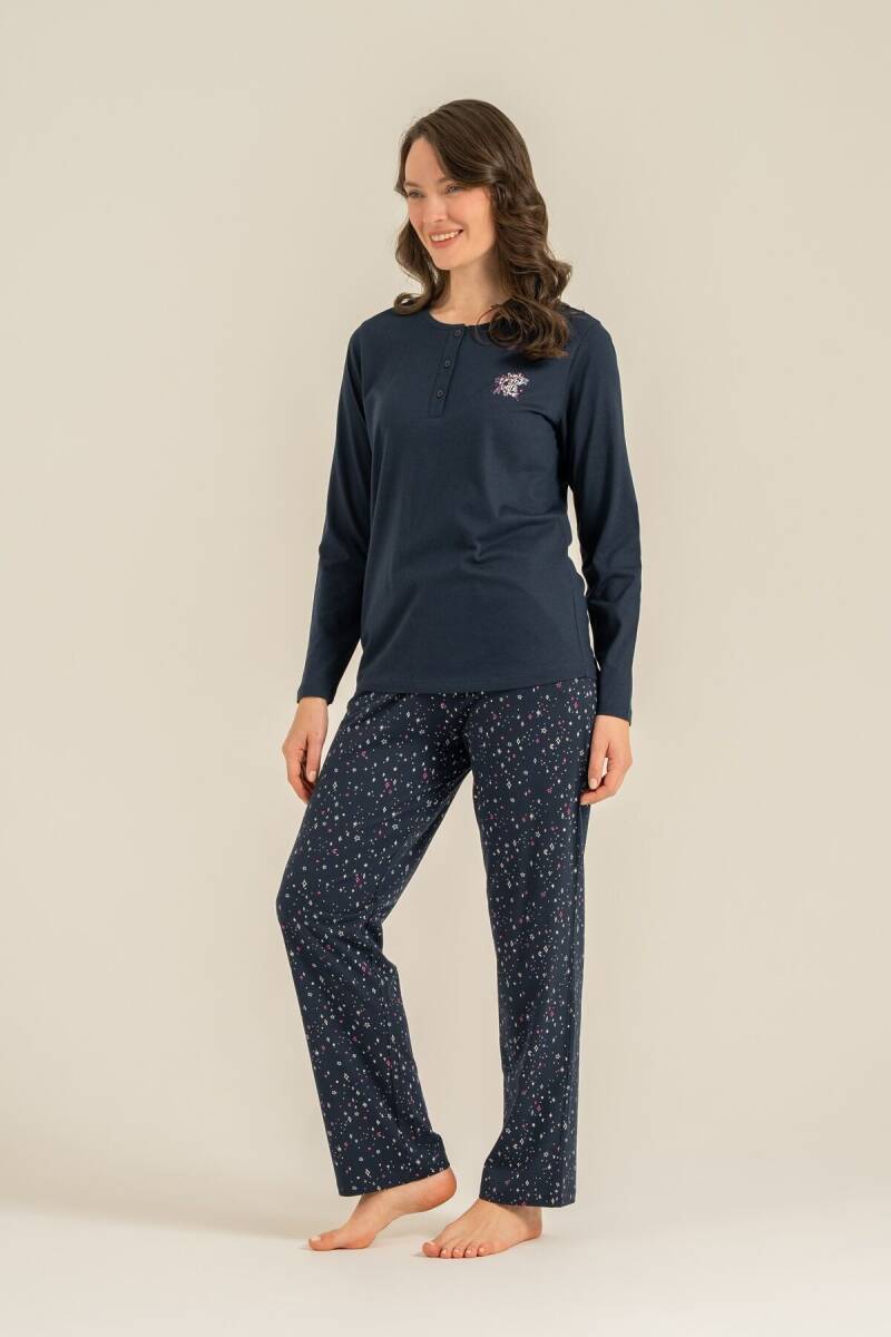 Arnetta Kadın Pamuklu Shine Bright Little Star Lacivert Uzun Kol Pijama Takım AR3775-S-V2 - 8