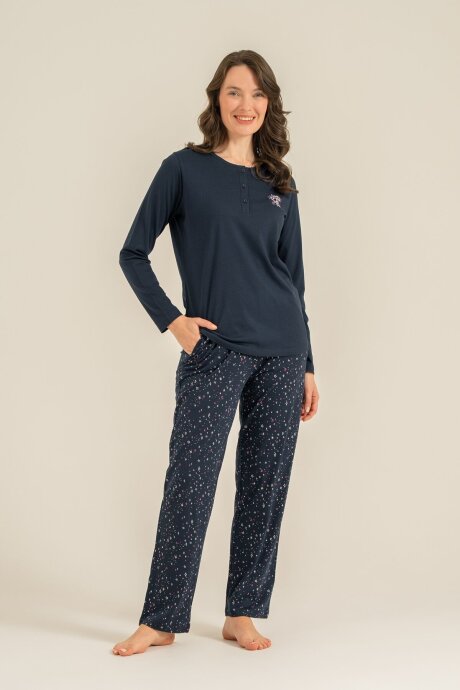 Arnetta Kadın Pamuklu Shine Bright Little Star Lacivert Uzun Kol Pijama Takım AR3775-S-V2 (1)